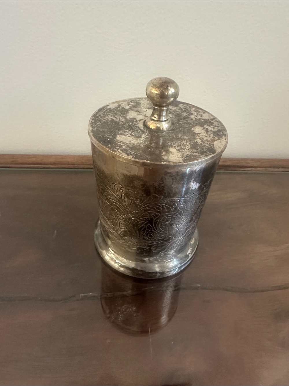 Vintage Etched Silver-Plated Brads Tea Caddy or Candle Jar - Made in India